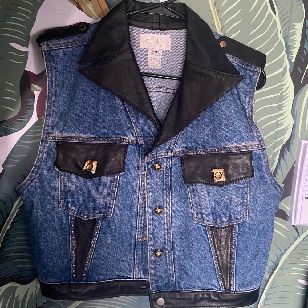 Cache denim/leather trim vest women’s M